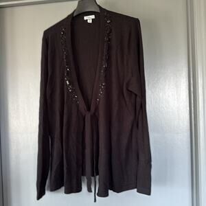 Crofts & Barrow Womens Black Open Cardigan Sweater  Beaded sz 3X Long Sleeve